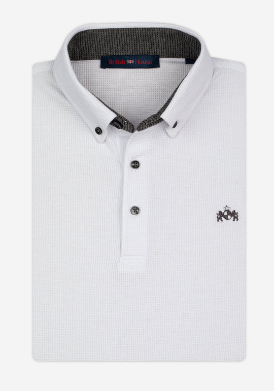 Swan White Cotton Waffle Polo Shirt