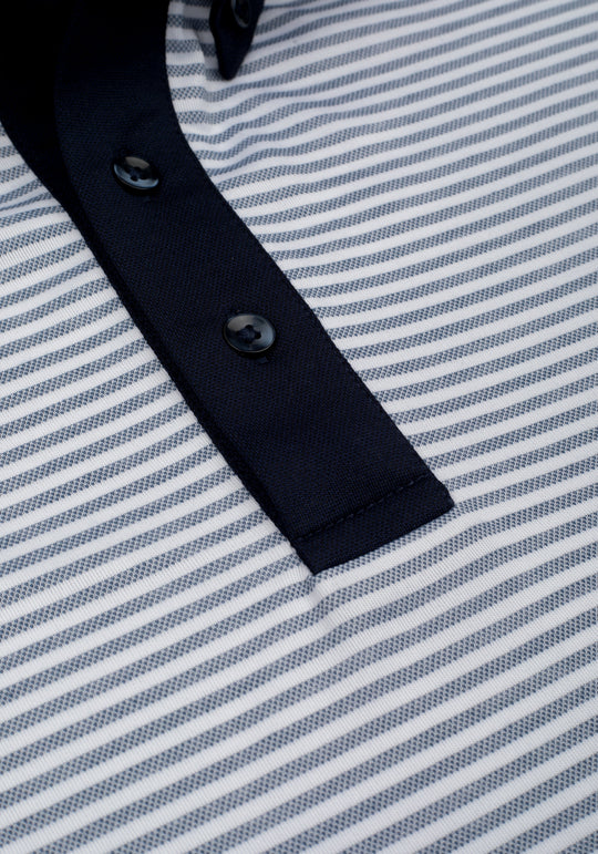 Iron Navy Stripe Cotton Polo Shirt