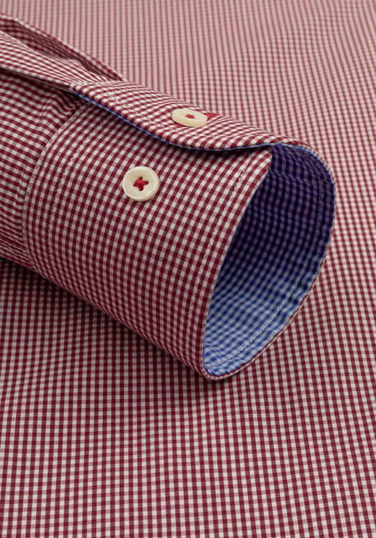 Dark Red Checked Cotton Lycra Shirt
