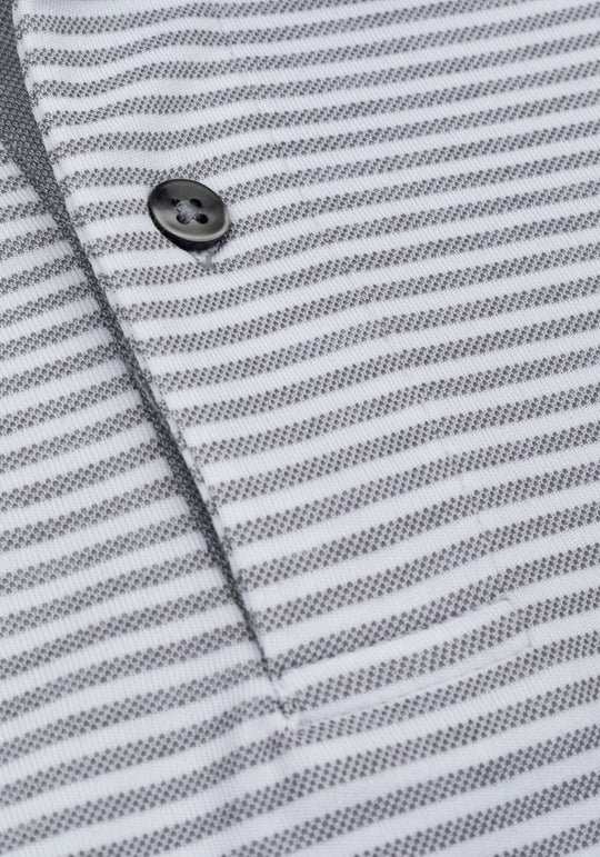 Moon Grey Stripe Cotton Polo Shirt