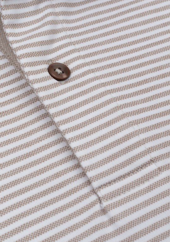 Flax Beige Stripe Cotton Polo Shirt