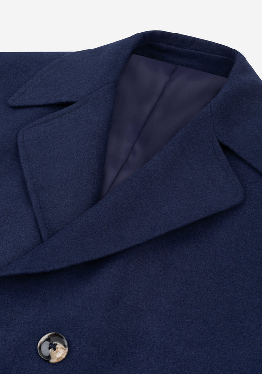Marine Blue Double-Breasted Poly Coat