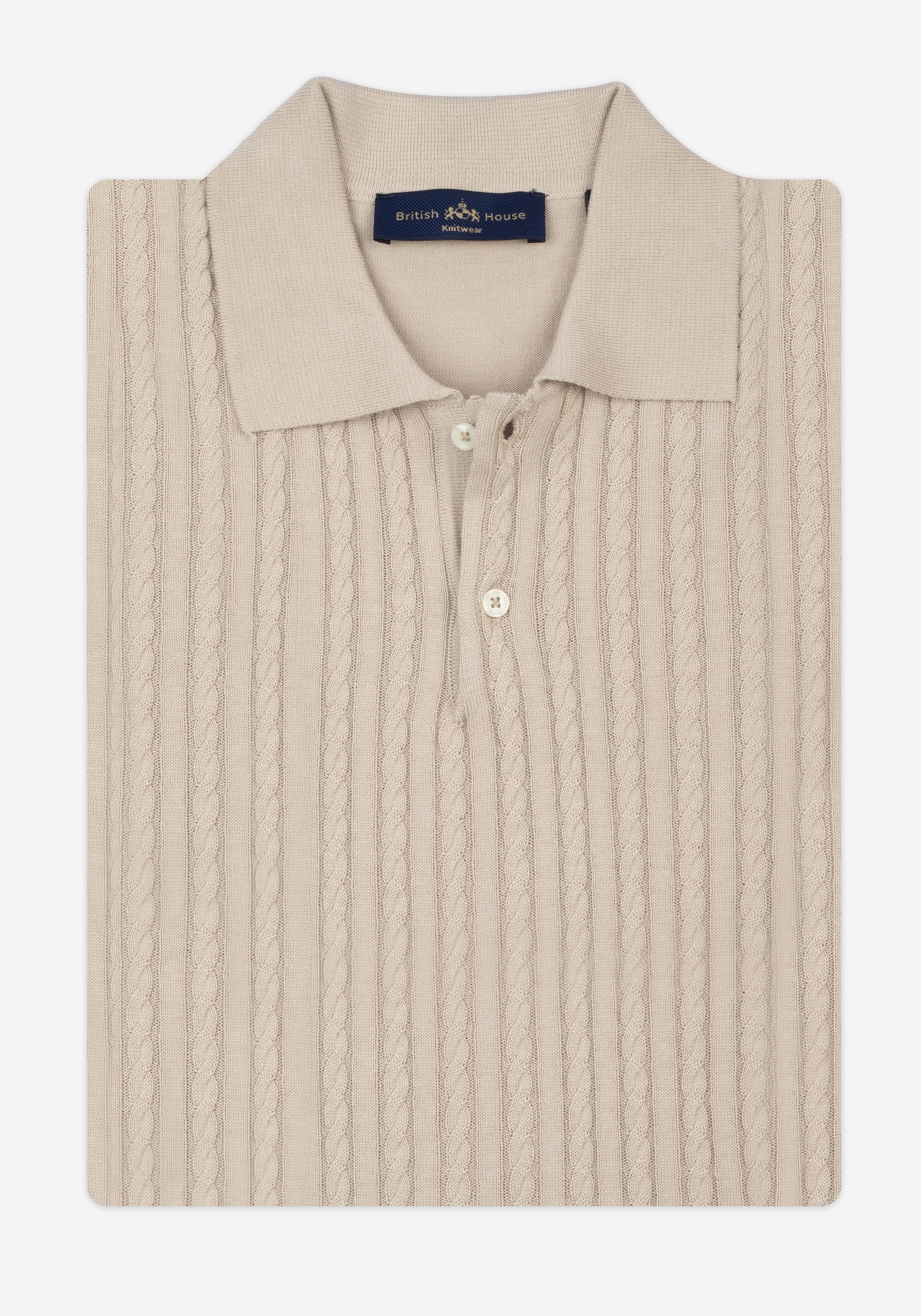 Powder Beige Braided Knitted Polo Shirt