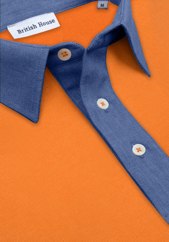 Maple Orange Cotton Polo Shirt - Long Sleeve