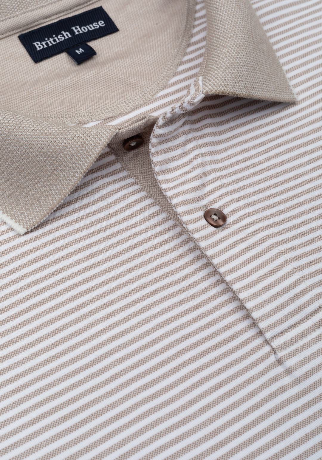 Flax Beige Stripe Cotton Polo Shirt