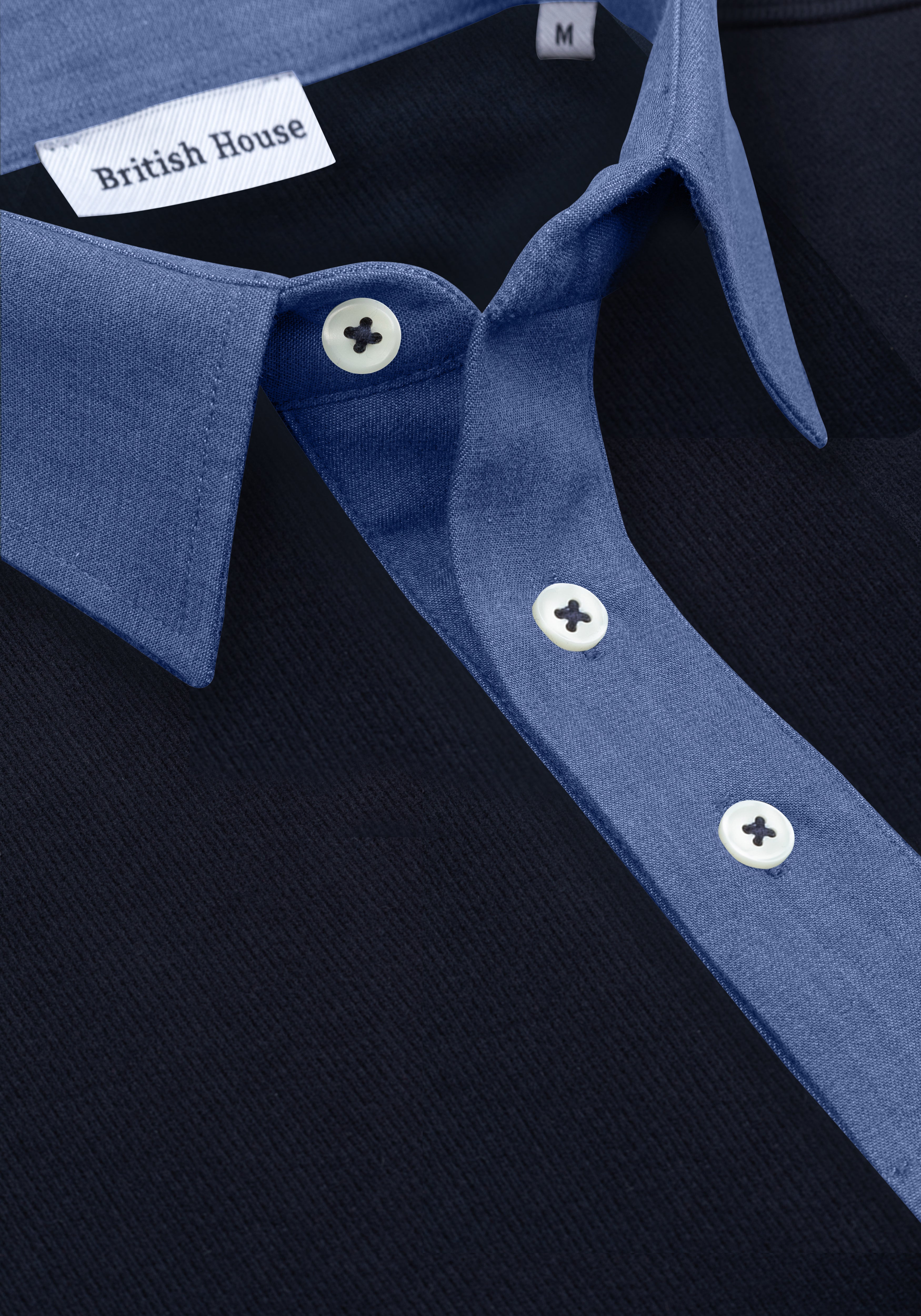 True Navy Cotton Polo Shirt - Long Sleeve