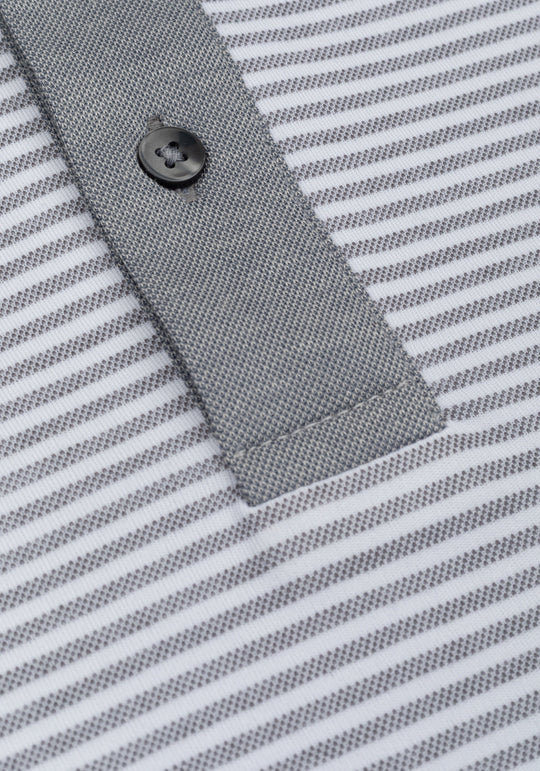 Steel Grey Stripe Cotton Polo Shirt