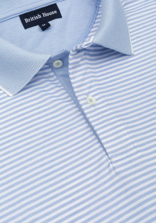 Powder Blue Stripe Cotton Polo Shirt