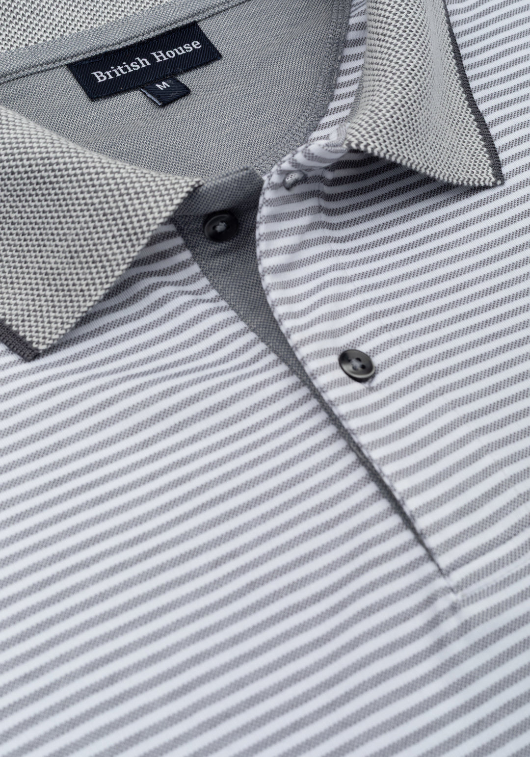 Moon Grey Stripe Cotton Polo Shirt