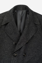 Jet Black Double-Breasted Poly Coat