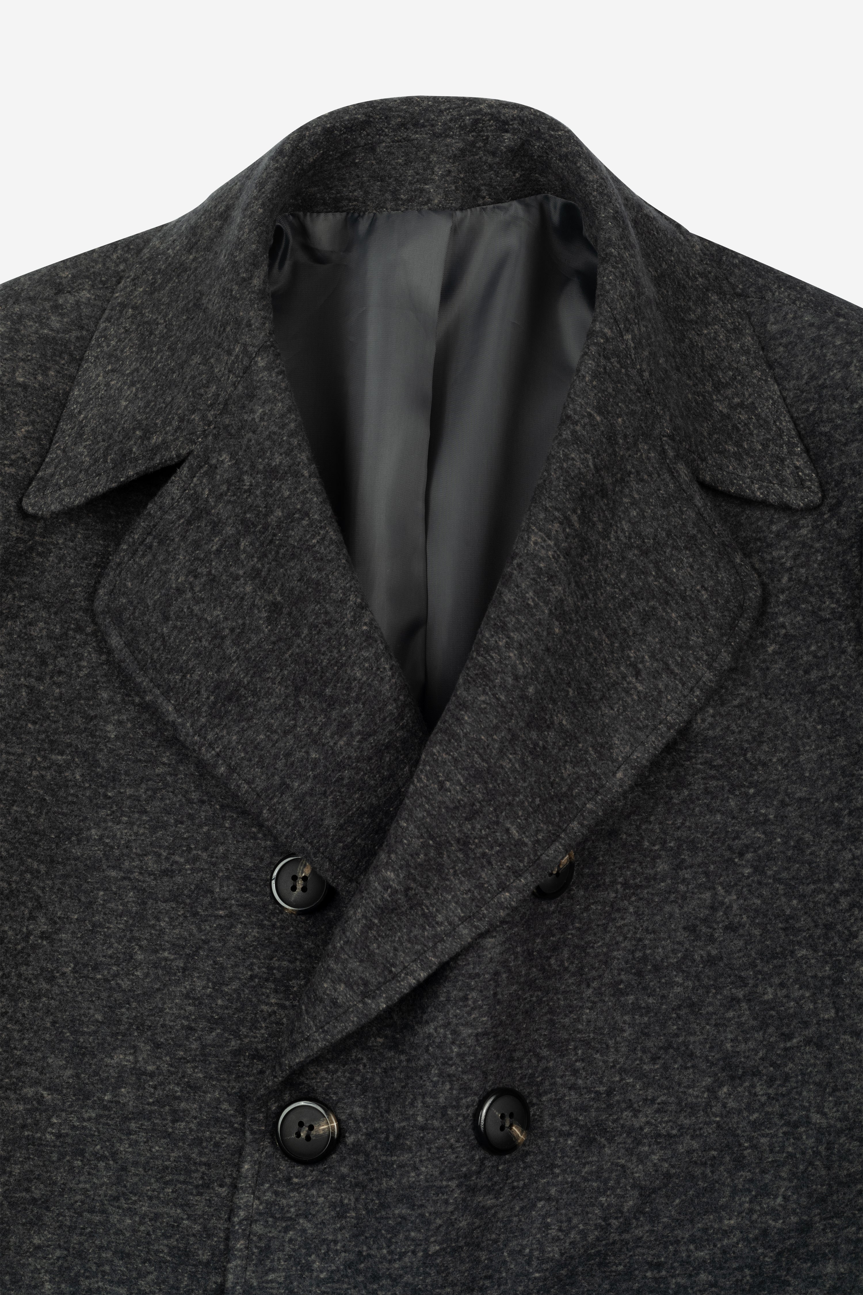 Jet Black Double-Breasted Poly Coat