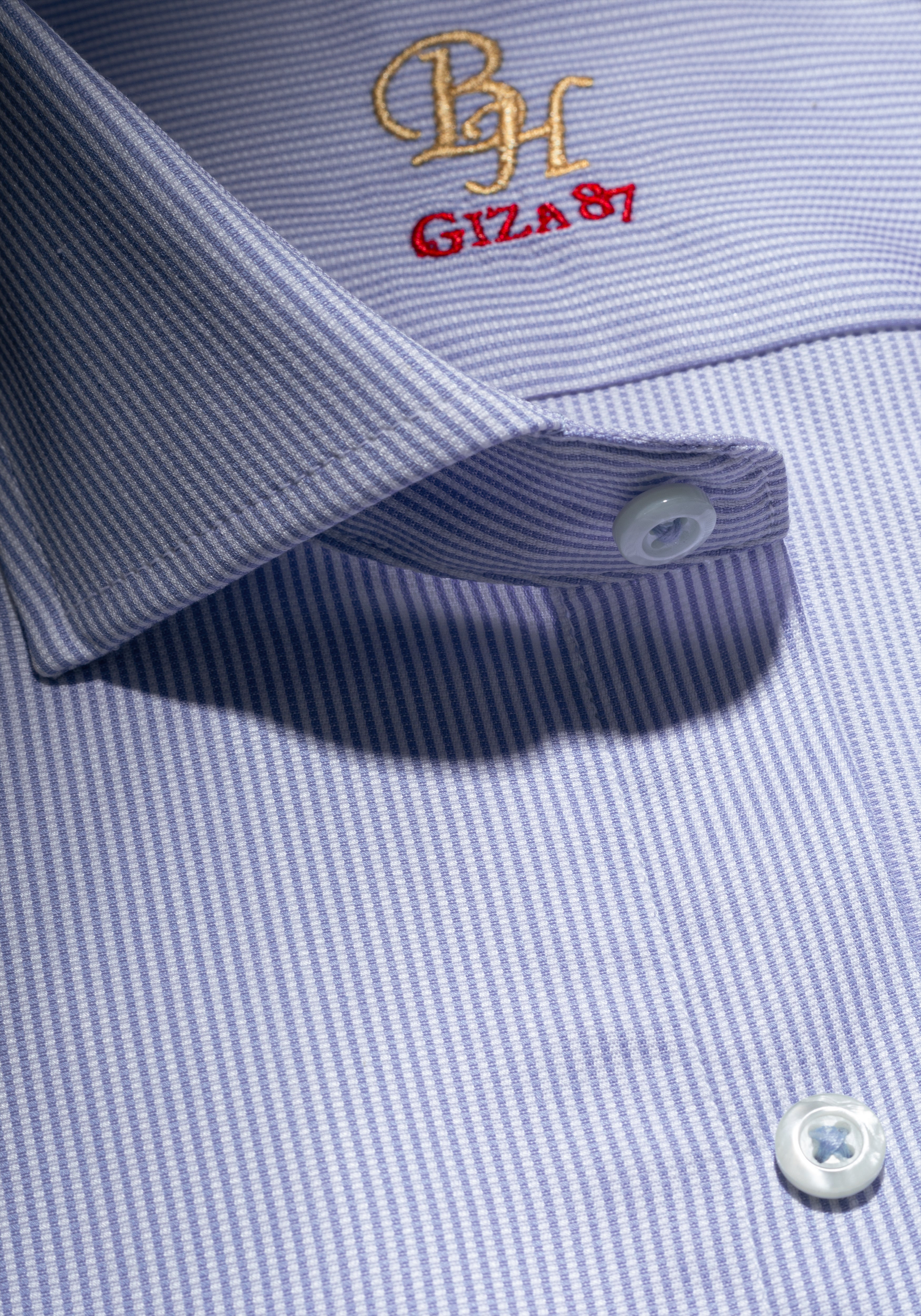 Giza 87 Cotton Airy Blue Stripe Basket Weave Shirt
