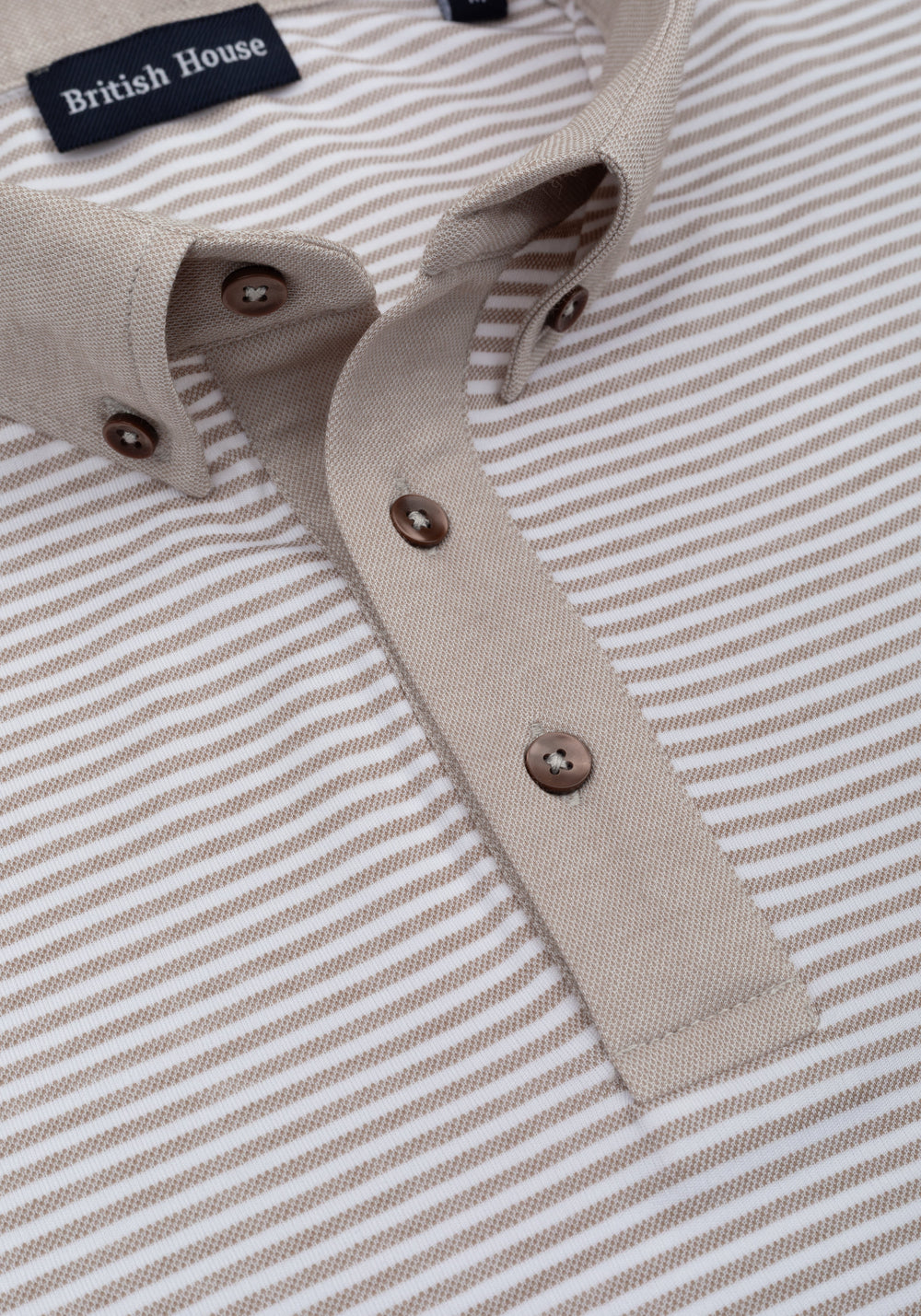 Dusty Beige Stripe Cotton Polo Shirt