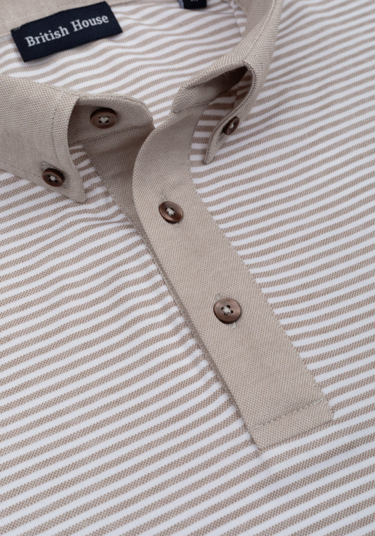 Dusty Beige Stripe Cotton Polo Shirt