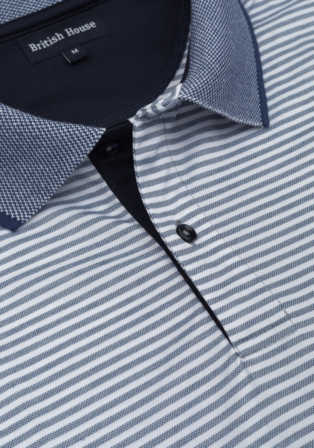 Pale Navy Stripe Cotton Polo Shirt
