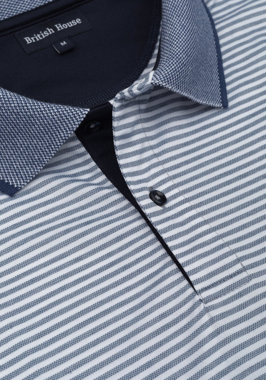 Pale Navy Stripe Cotton Polo Shirt