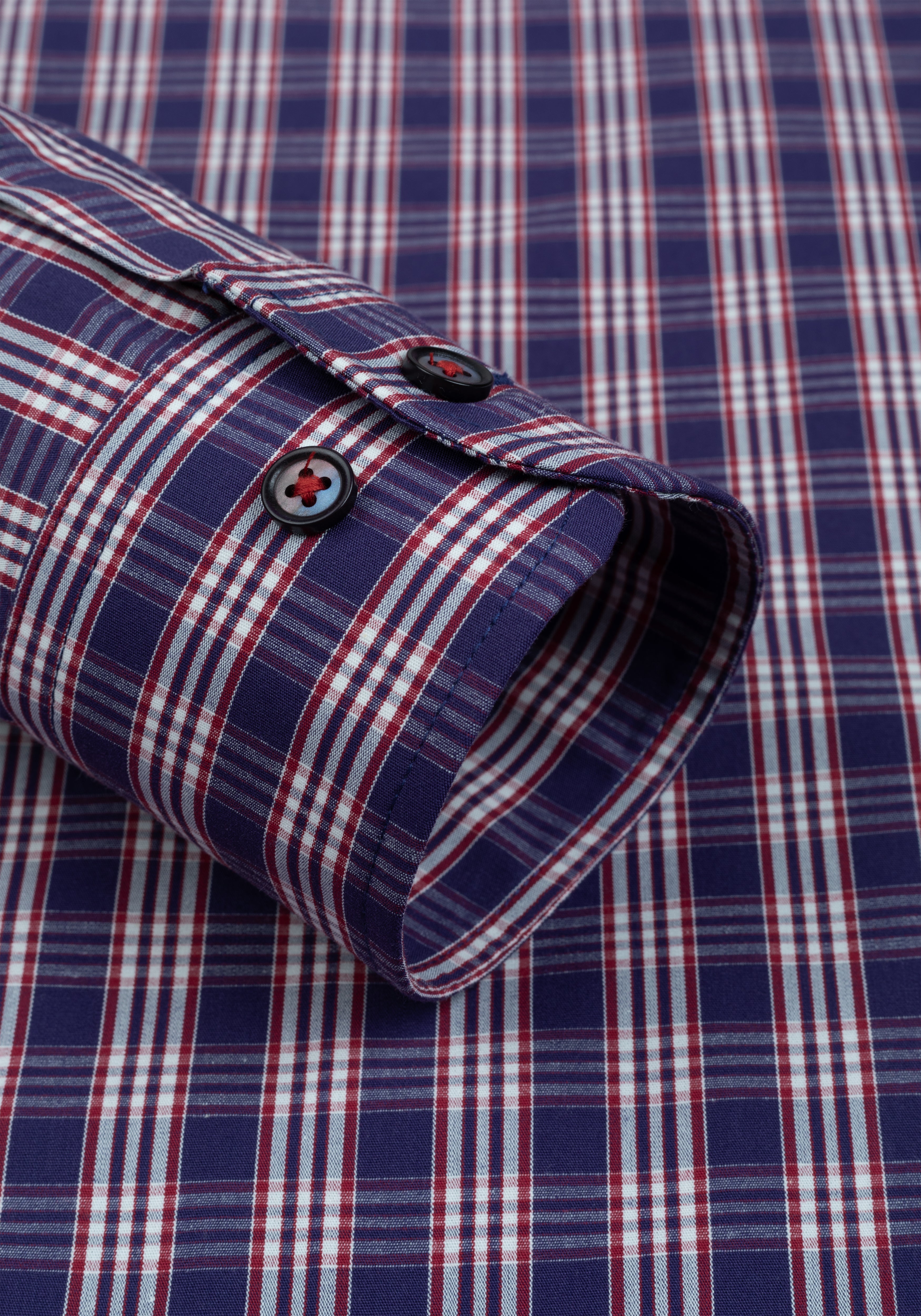 Deep Navy Red Checked Twill Shirt