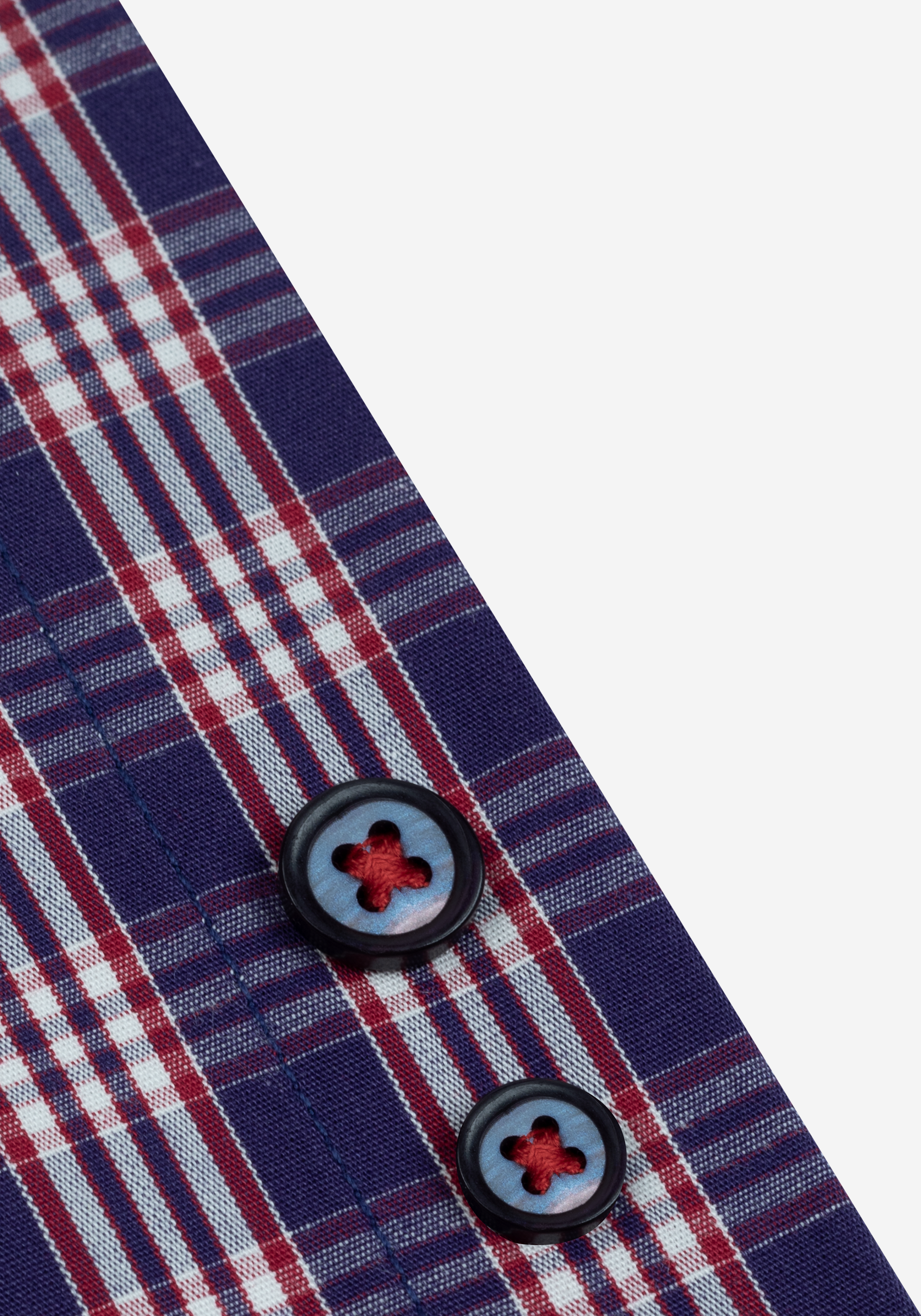 Deep Navy Red Checked Twill Shirt