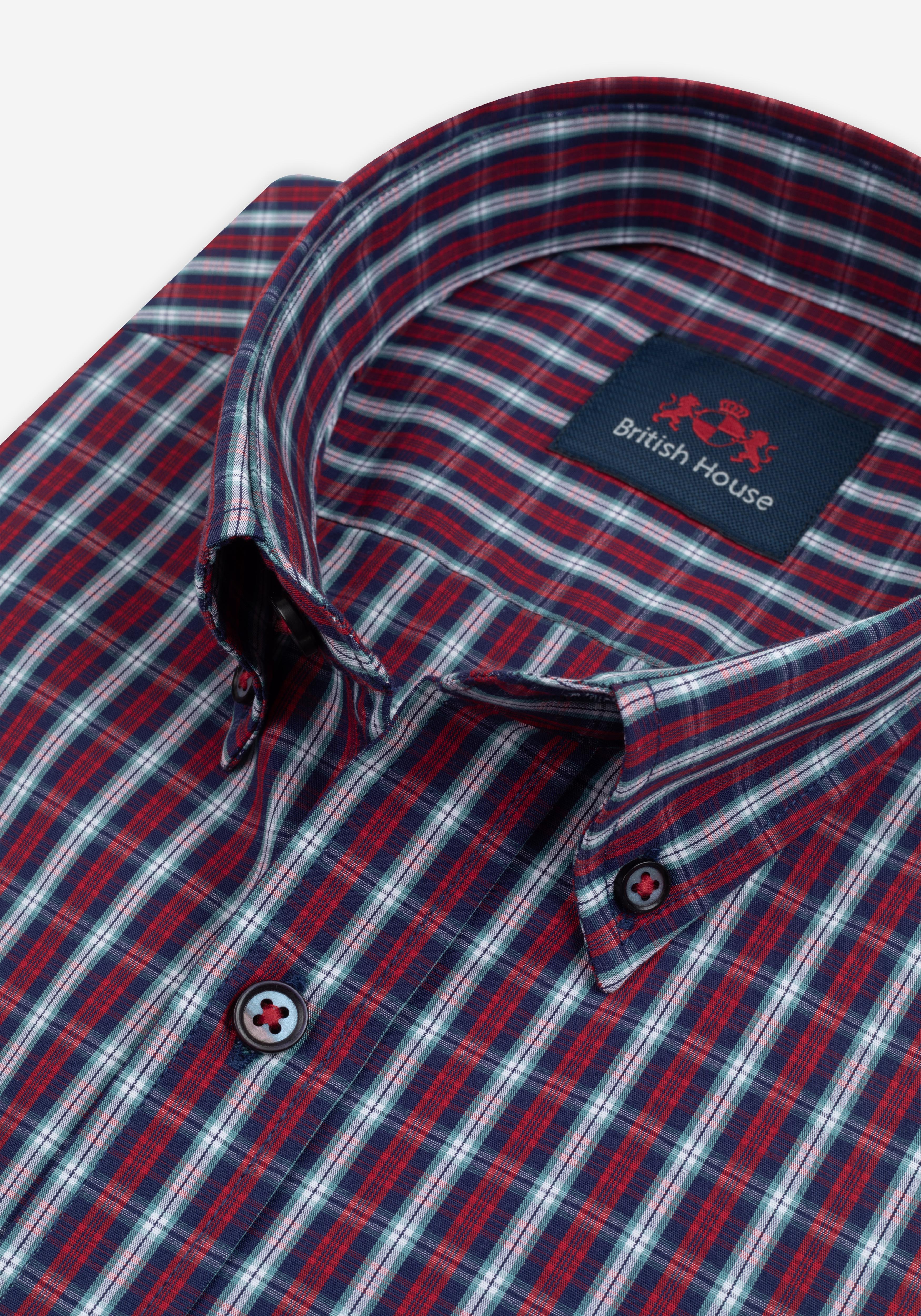 Red Navy Checked Twill Shirt