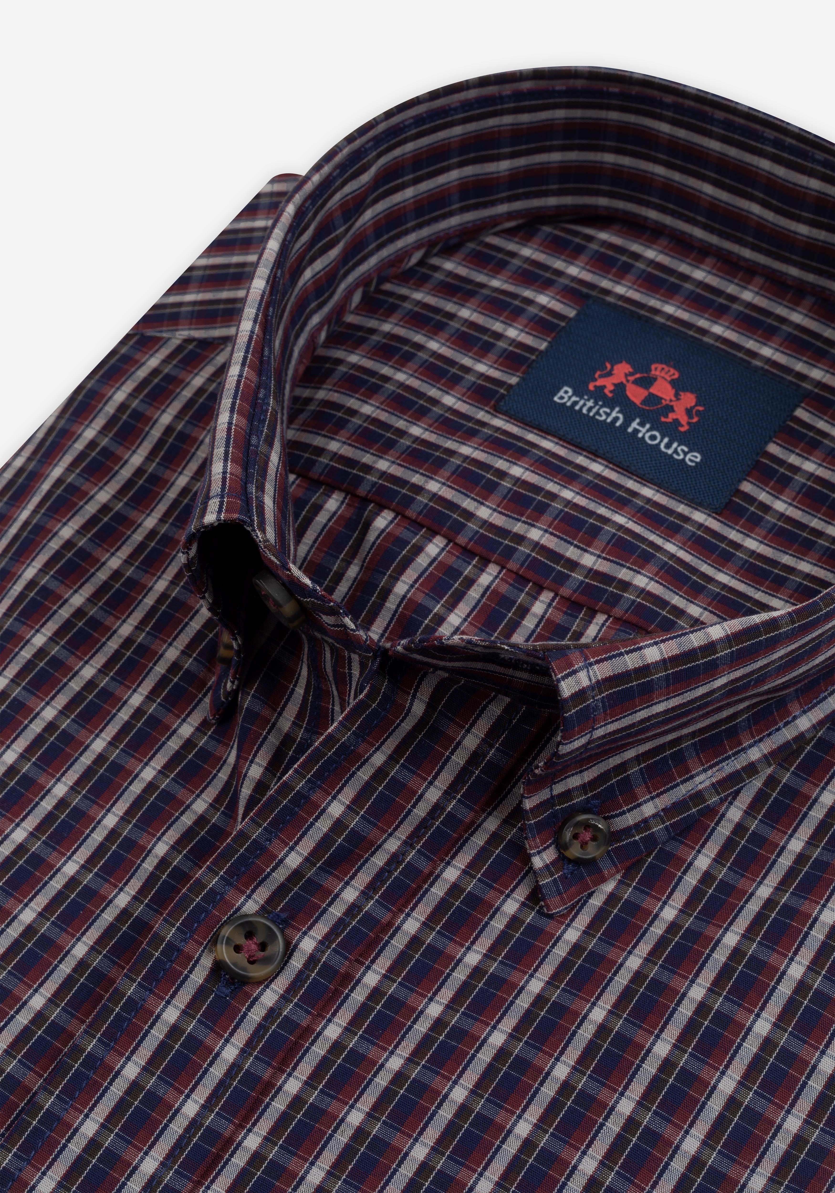Rustic Navy Red Checked Twill Shirt