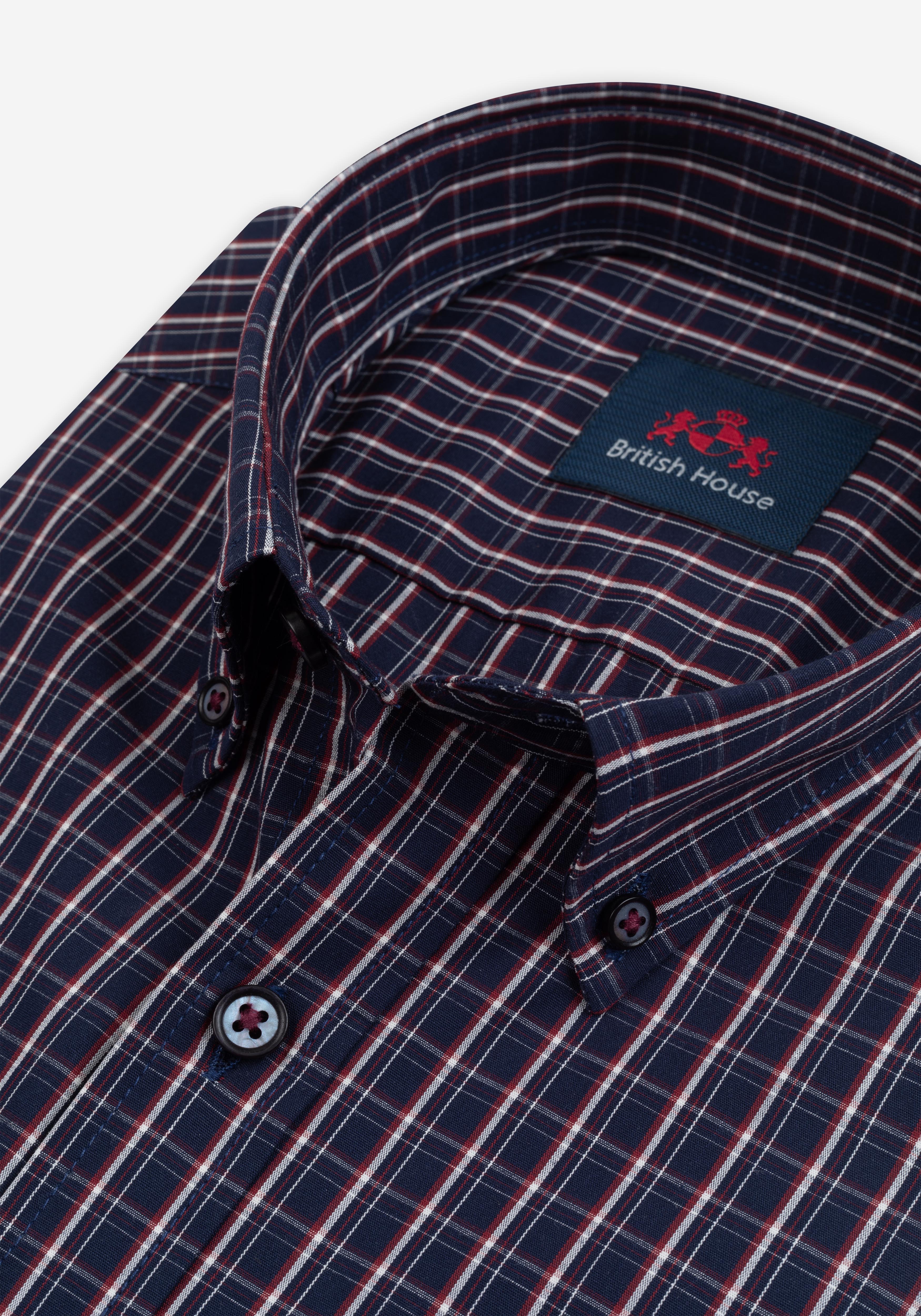True Navy Red Checked Twill Shirt