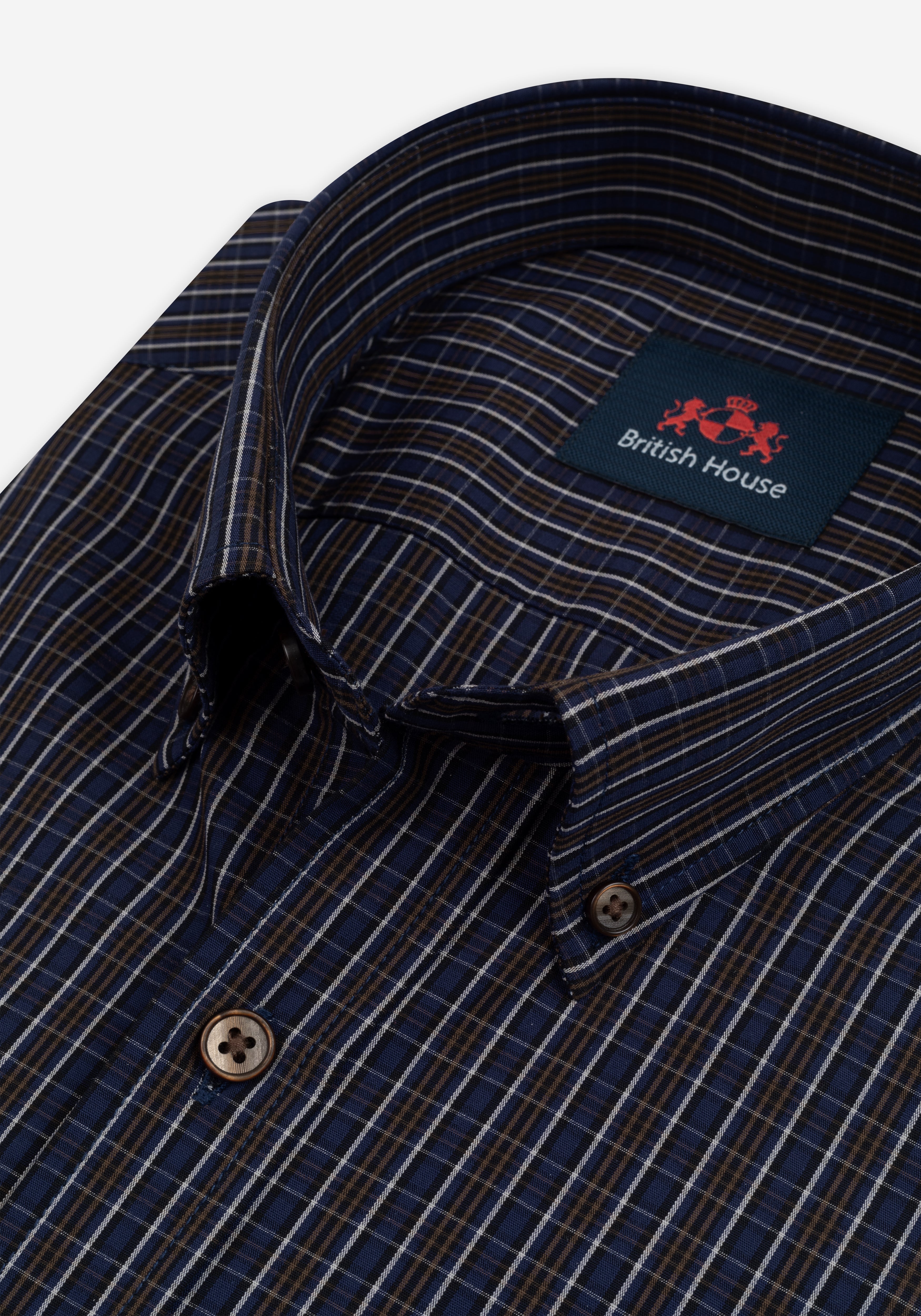 Midnight Navy Brown Checked Twill Shirt