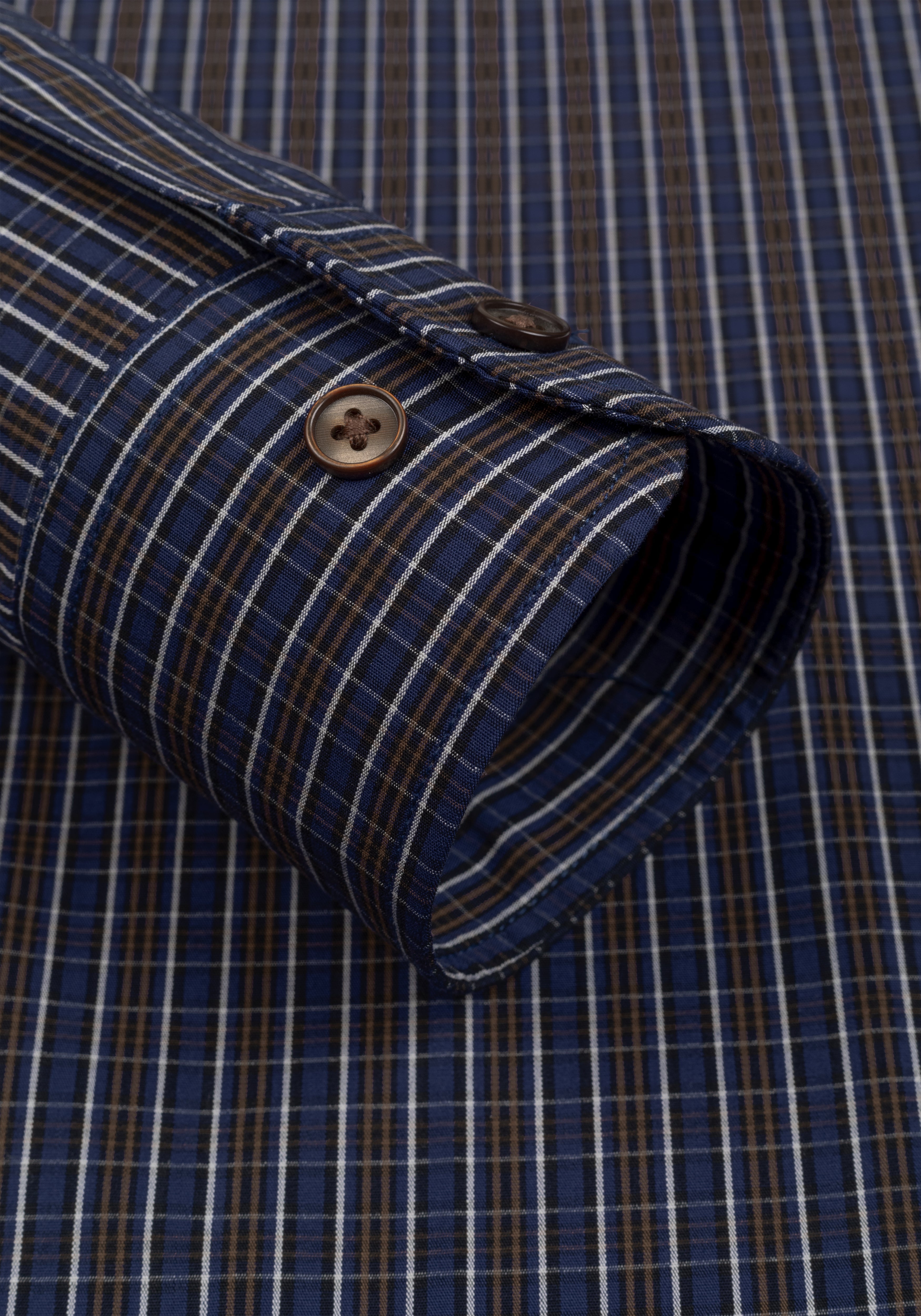 Midnight Navy Brown Checked Twill Shirt
