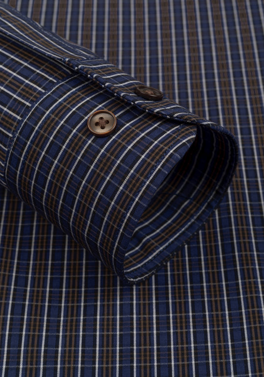 Midnight Navy Brown Checked Twill Shirt