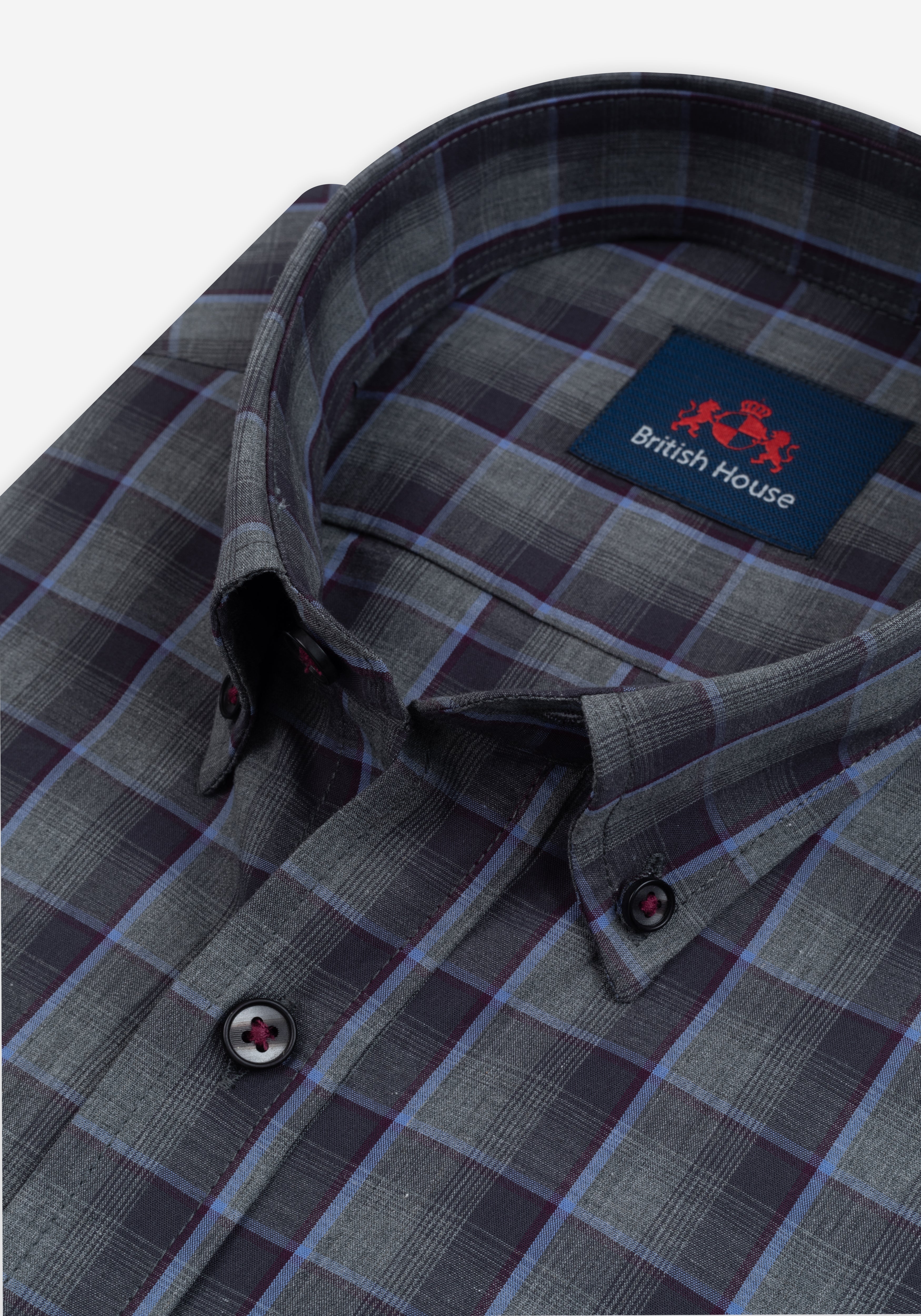 Shadow Grey Navy Checked Twill Shirt