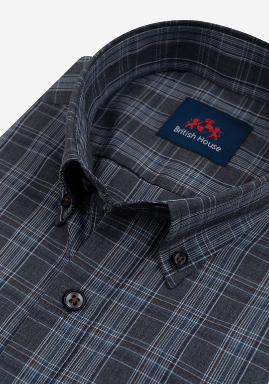 Charcoal Grey Checked Twill Shirt