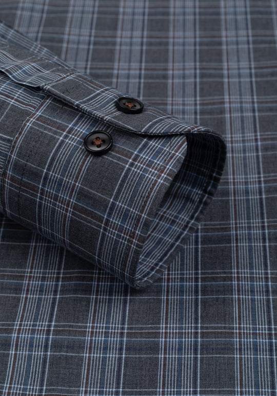 Charcoal Grey Checked Twill Shirt