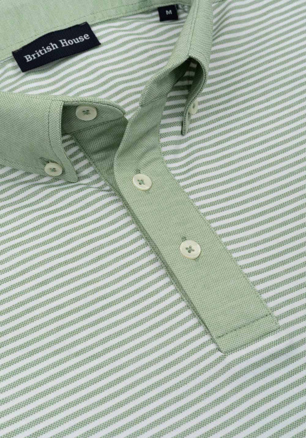 Sage Green Stripe Cotton Polo Shirt