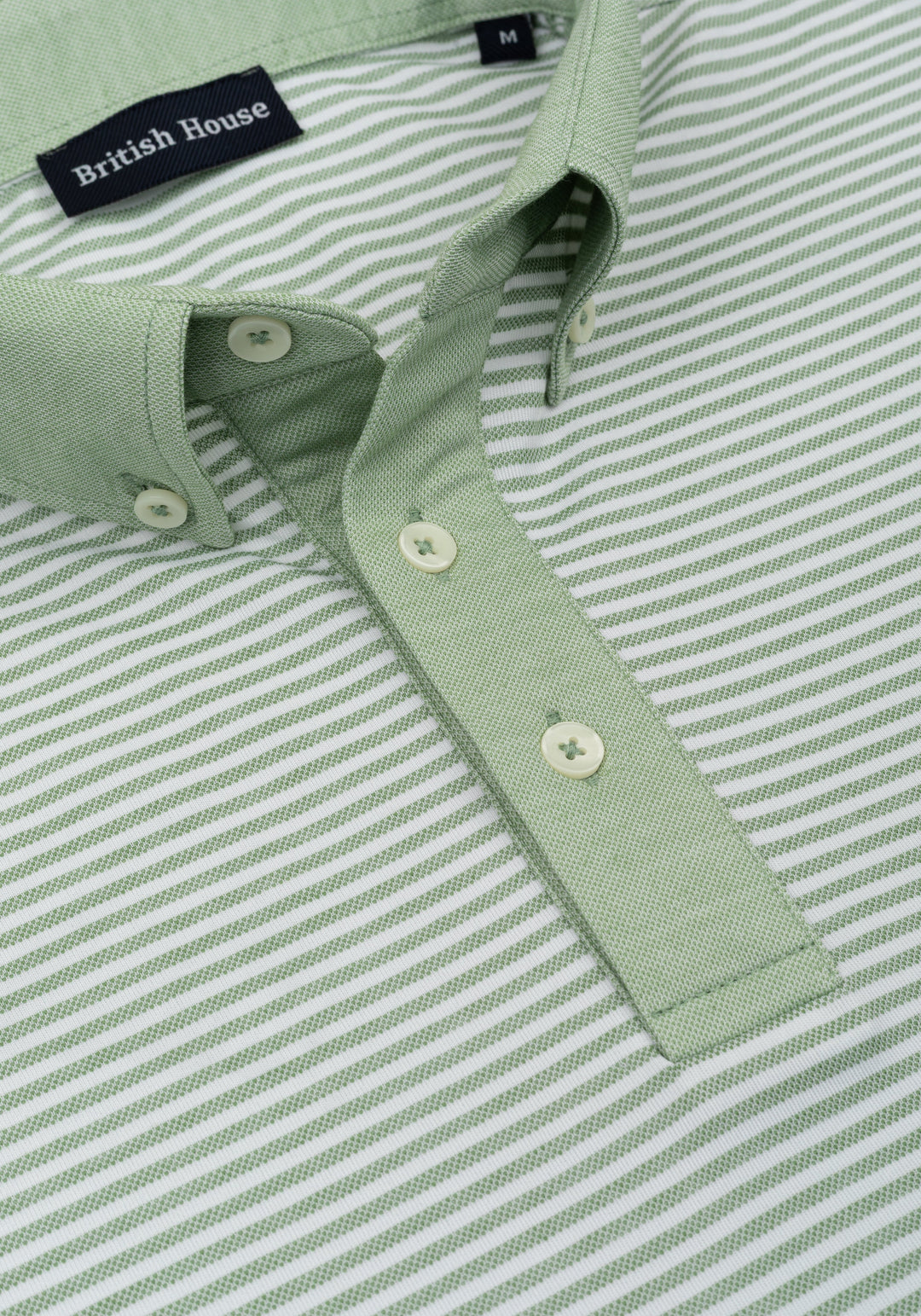 Sage Green Stripe Cotton Polo Shirt