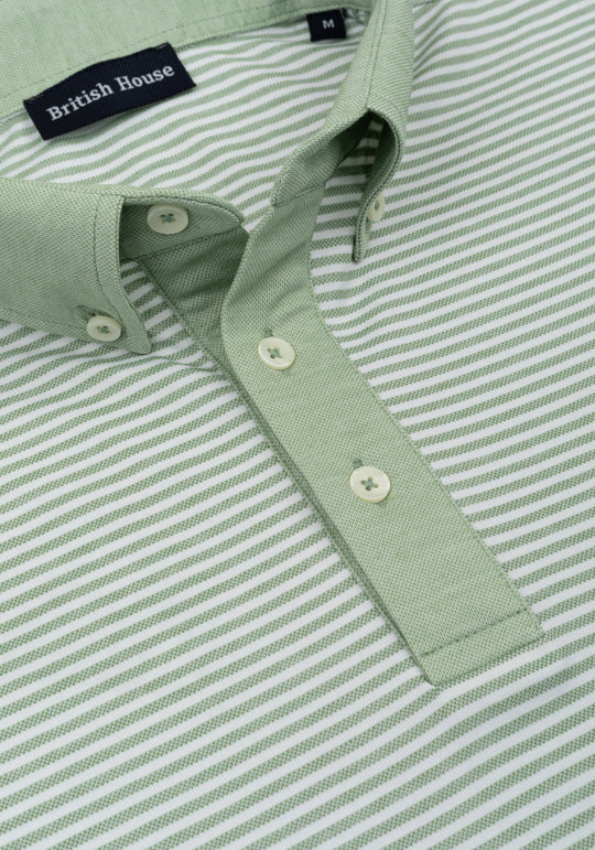 Sage Green Stripe Cotton Polo Shirt