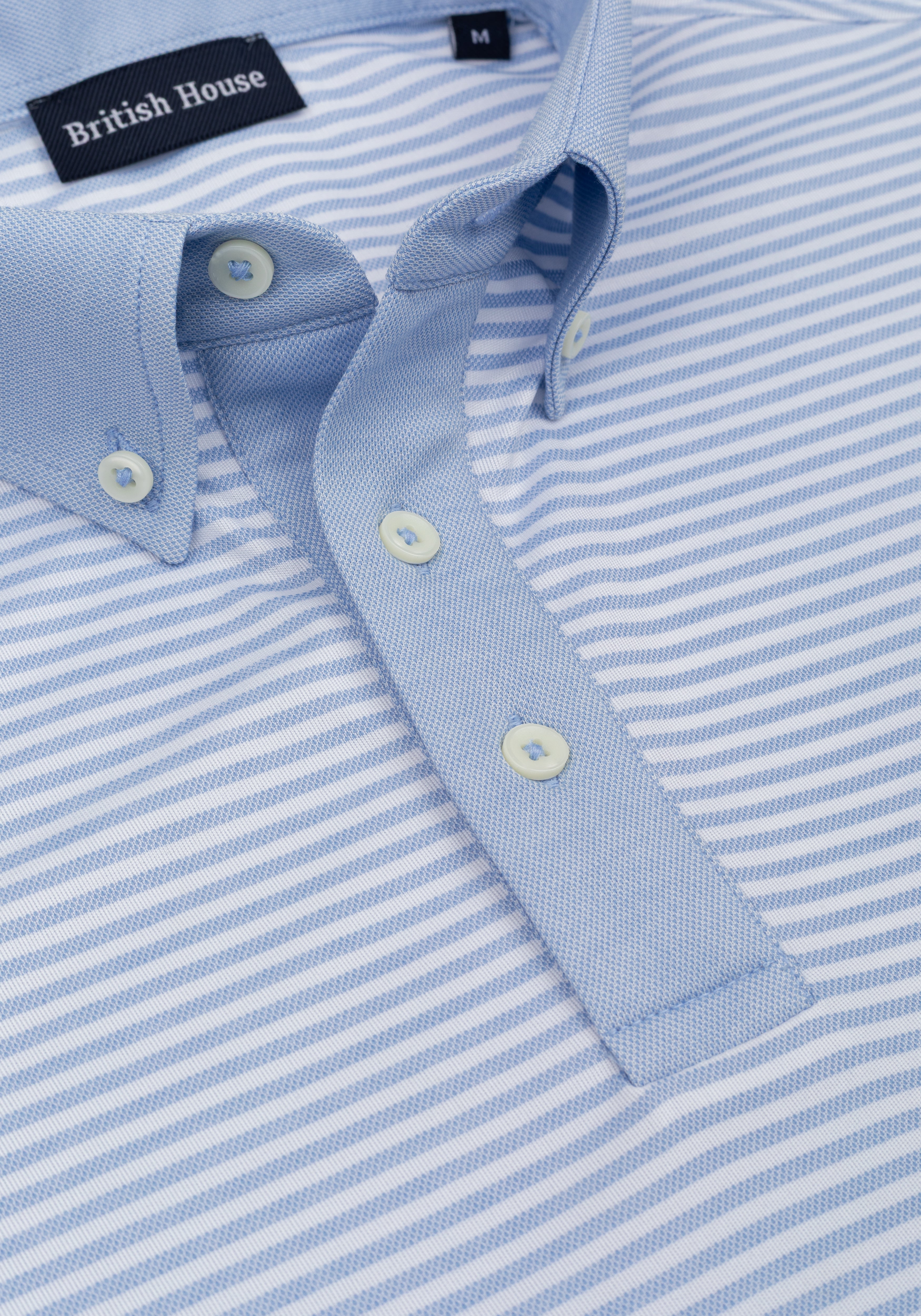 Breeze Blue Stripe Cotton Polo Shirt