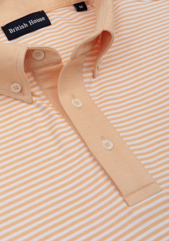 Peach Orange Stripe Cotton Polo Shirt