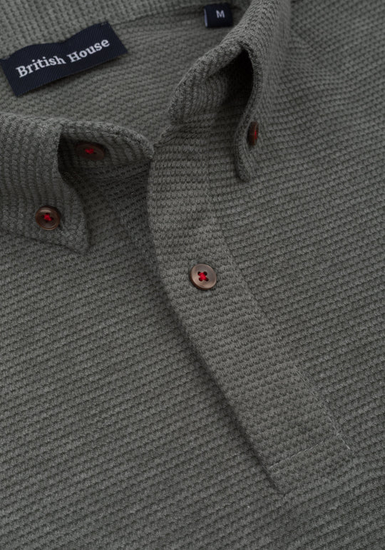 Muted Olive Waffle Polo Shirt