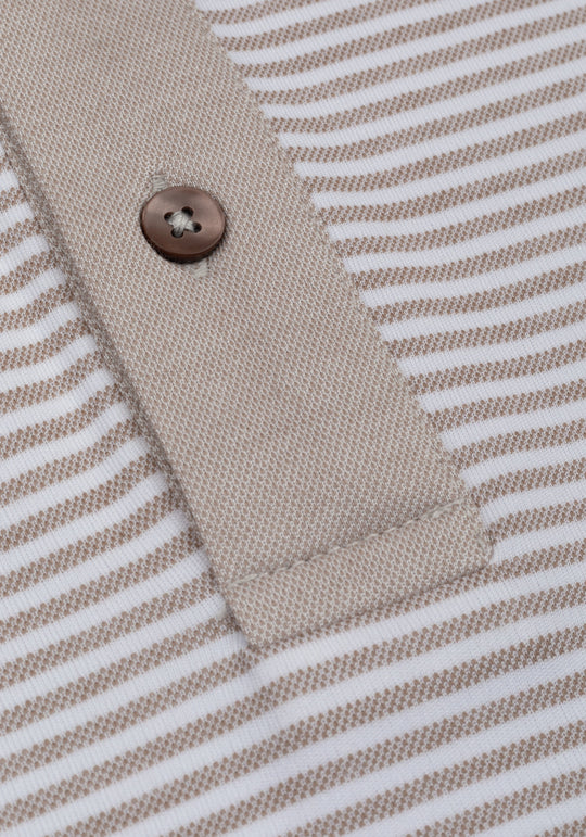 Dusty Beige Stripe Cotton Polo Shirt