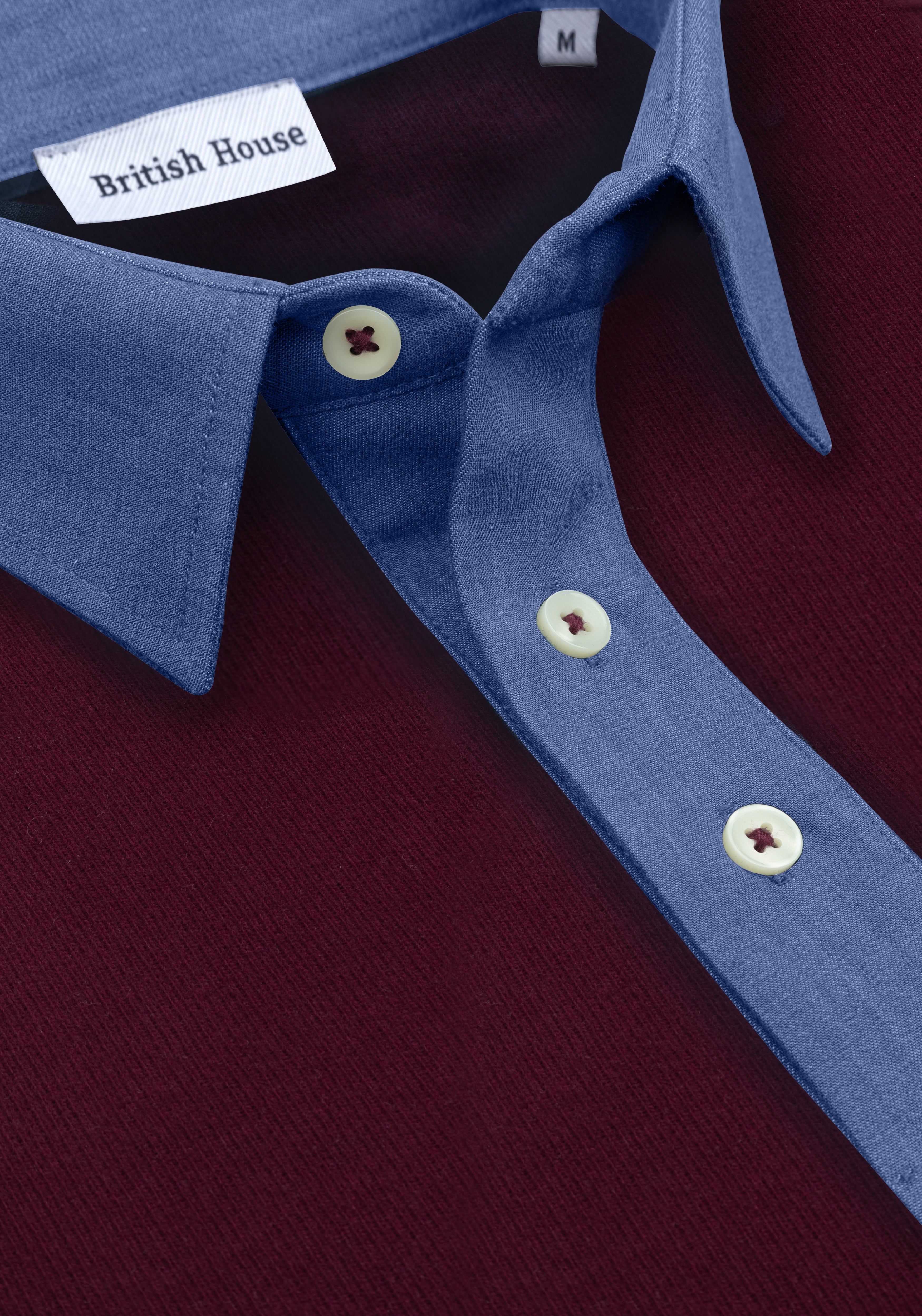 Midnight Burgundy Cotton Polo Shirt - Long Sleeve