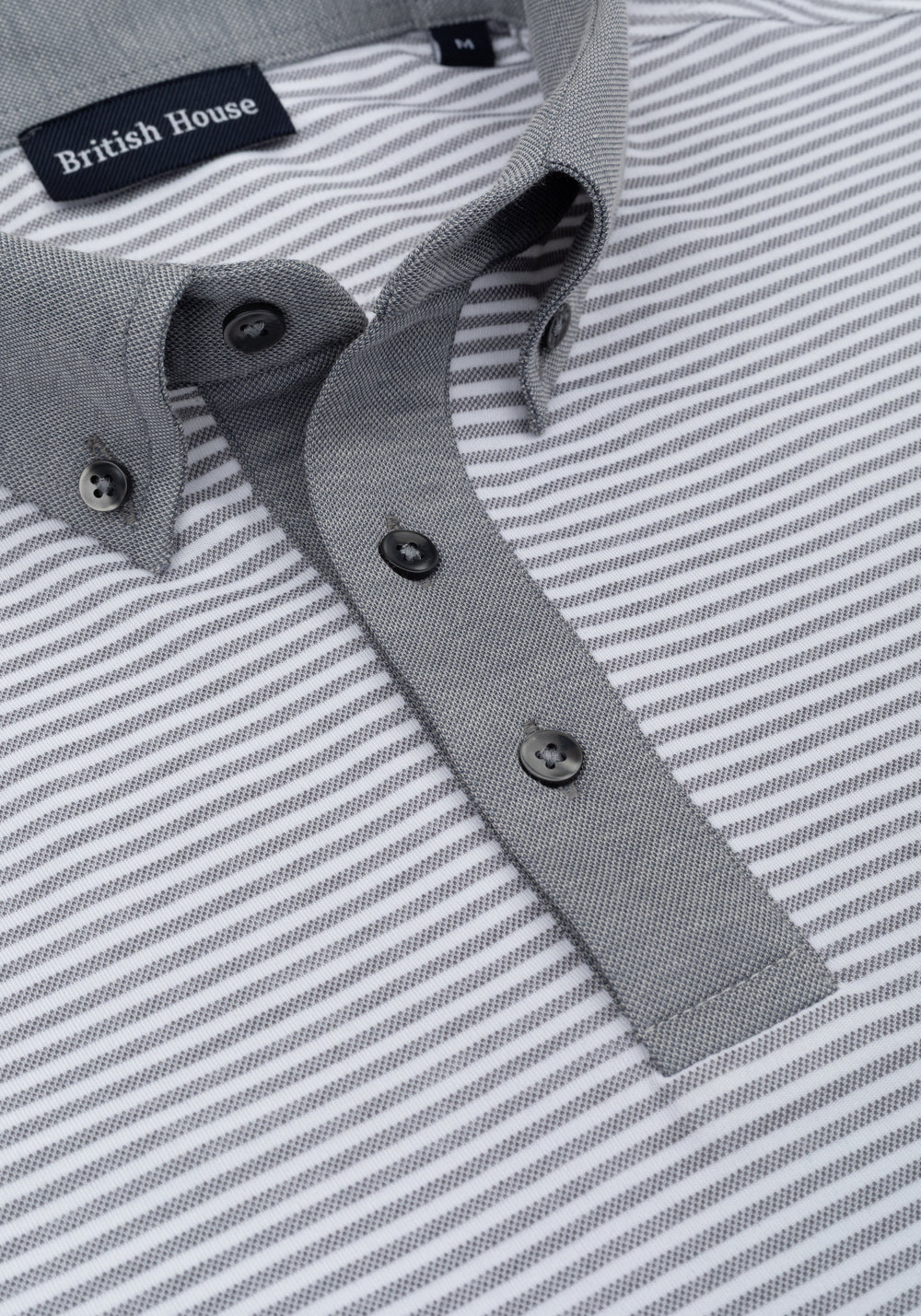 Steel Grey Stripe Cotton Polo Shirt