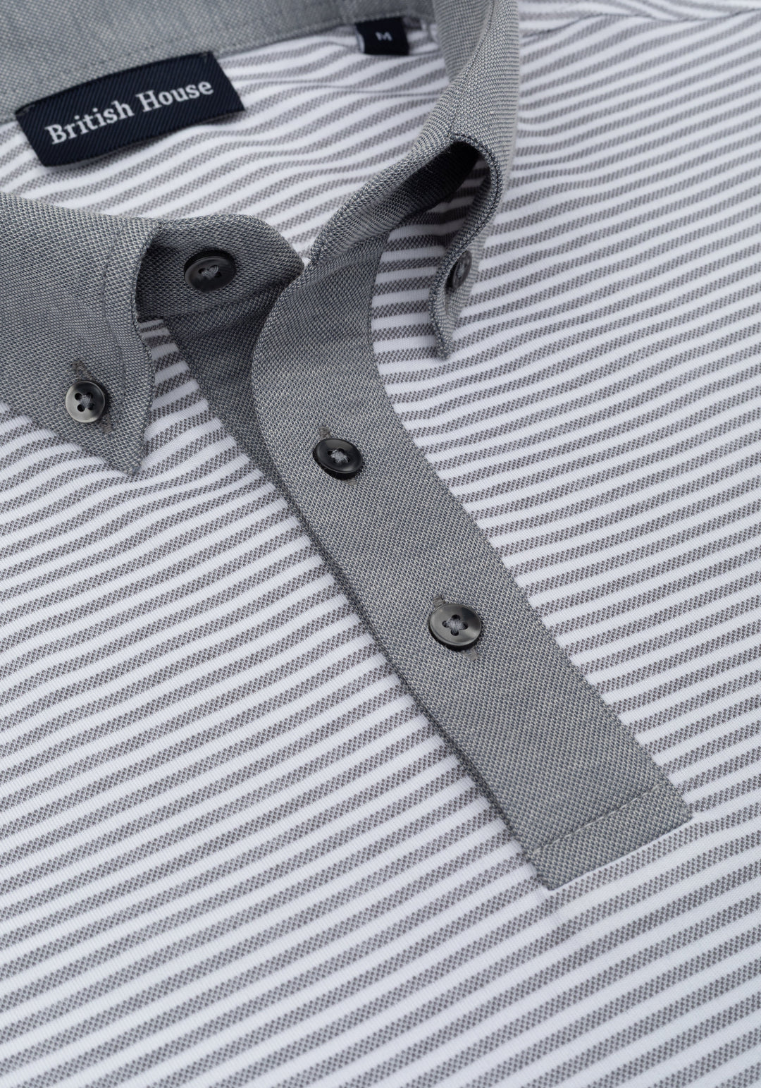 Steel Grey Stripe Cotton Polo Shirt
