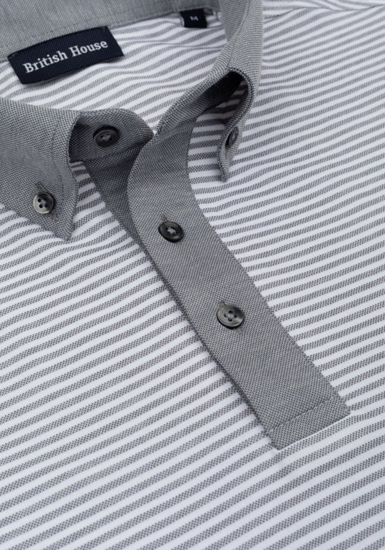 Steel Grey Stripe Cotton Polo Shirt