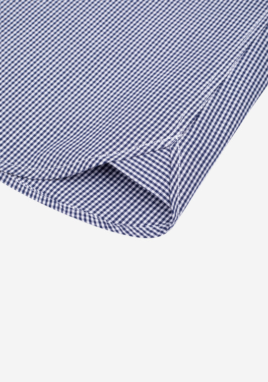 Midnight Navy Checked Cotton Lycra Shirt