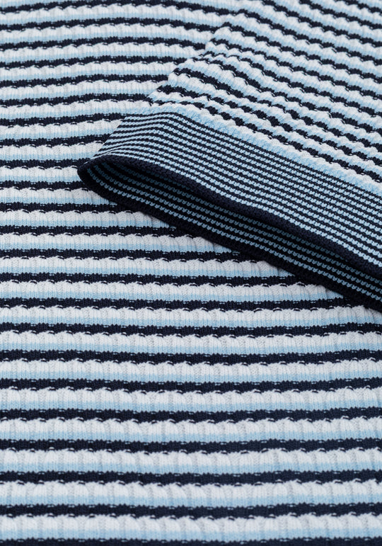 Coastal Blue Stripe Polyamide Knitted Polo Shirt