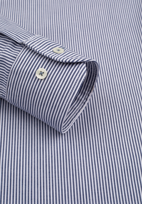 Crisp Navy Stripe Cotton Lycra Shirt