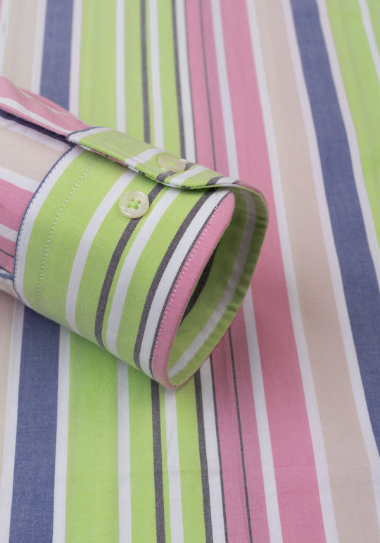 Pastel Parti-Colored Stripe Poplin Shirt