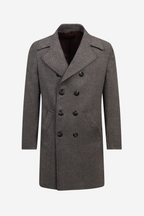 Dim Beige Double-Breasted Herringbone Coat