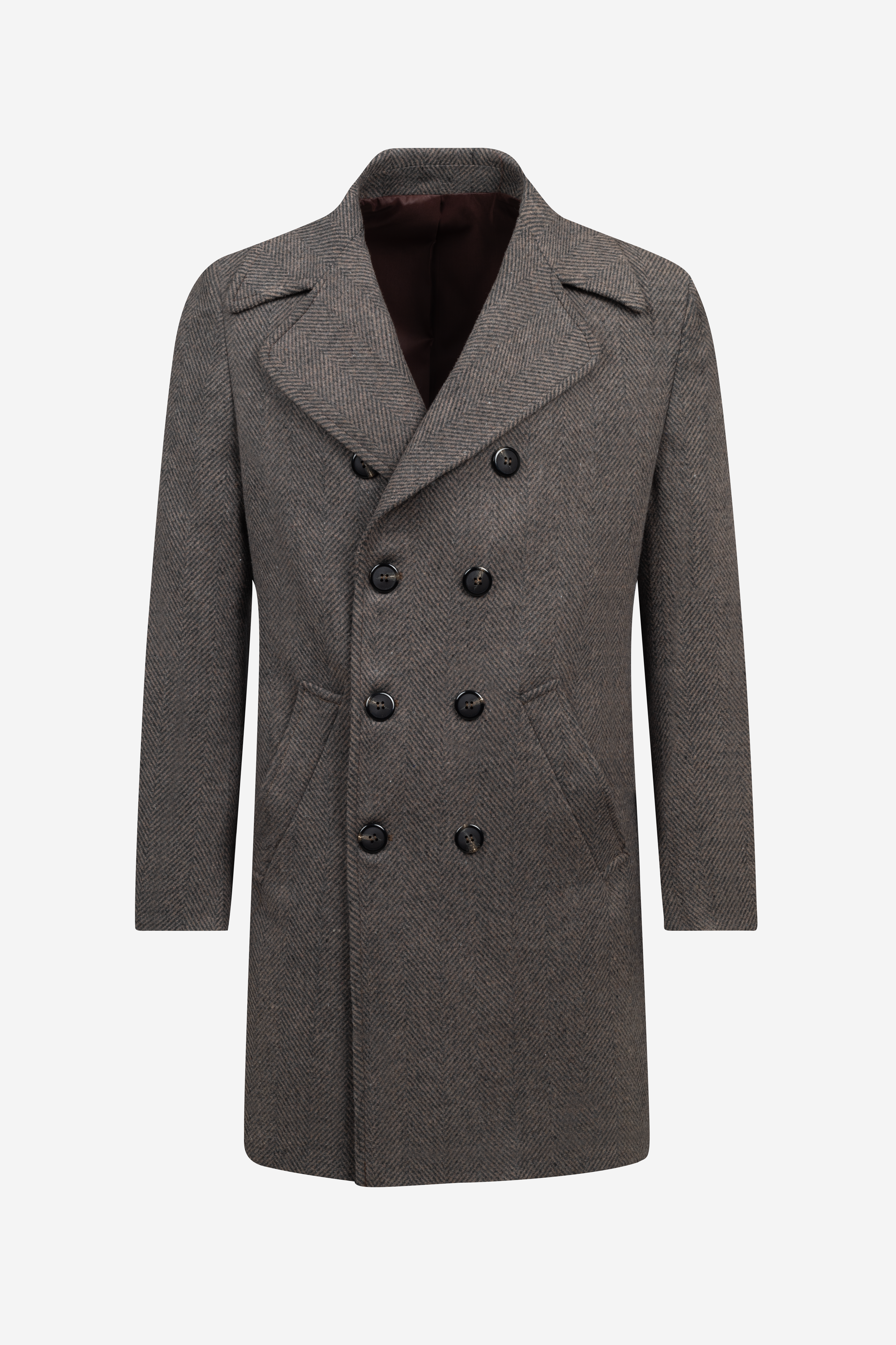 Dim Beige Double-Breasted Herringbone Coat