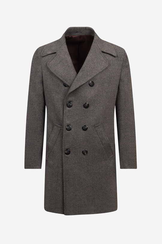 Dim Beige Double-Breasted Herringbone Coat