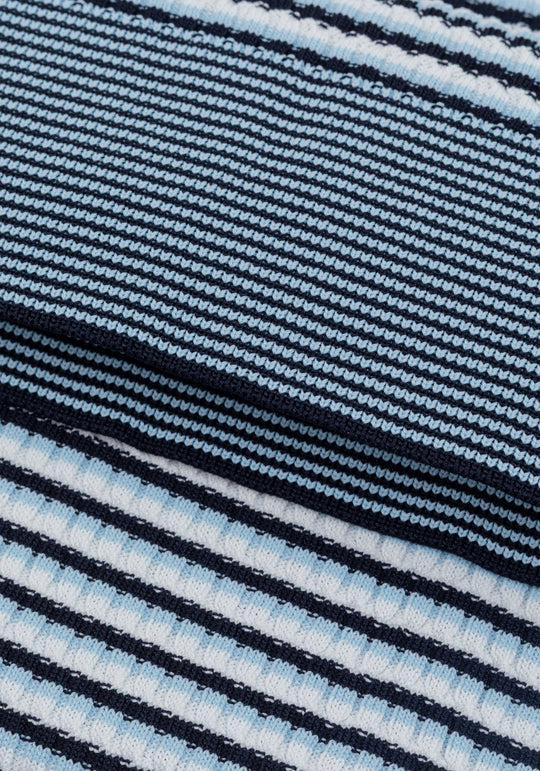 Coastal Blue Stripe Polyamide Knitted Polo Shirt